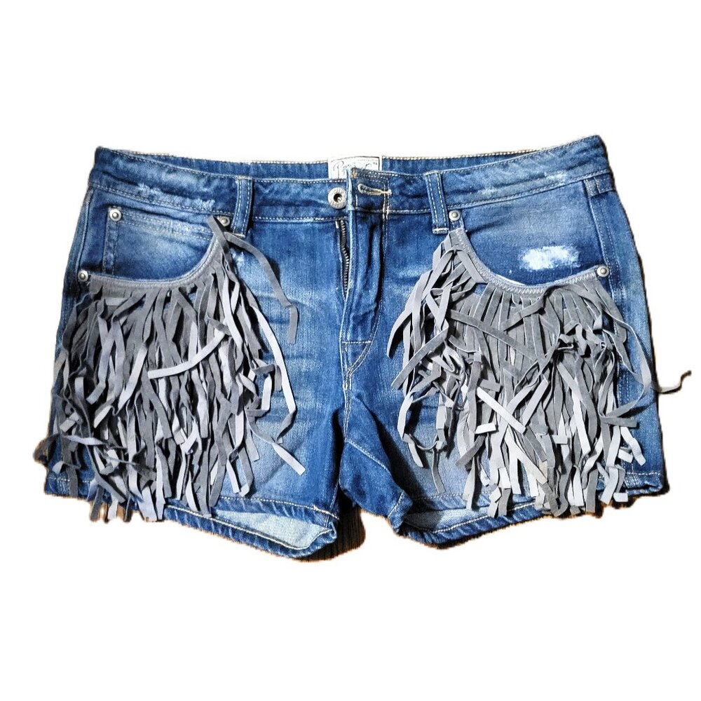 PRPS Denim/Leather Fringe Shorts - 30 Waist